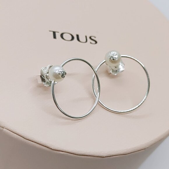 TOUS Earring Silver TOUS Pearl Earrings with Pearl Hoop Earrings Women Jewelry - Picture 3 of 5